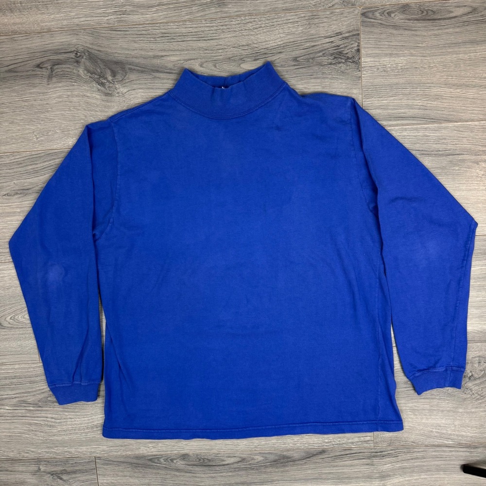 Vtg L.L.Bean Blue Long Sleeve Mock Neck Shirt Womens XLā (18-20) 100% Cotton USA
